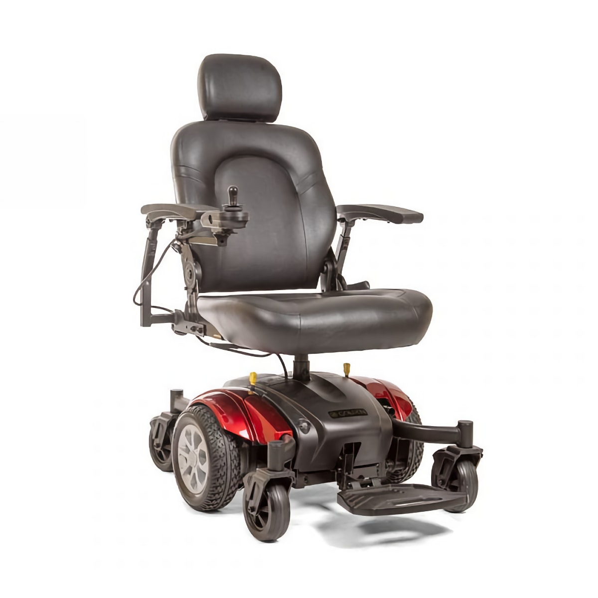 Golden Compass Sport power wheel chair with red accents