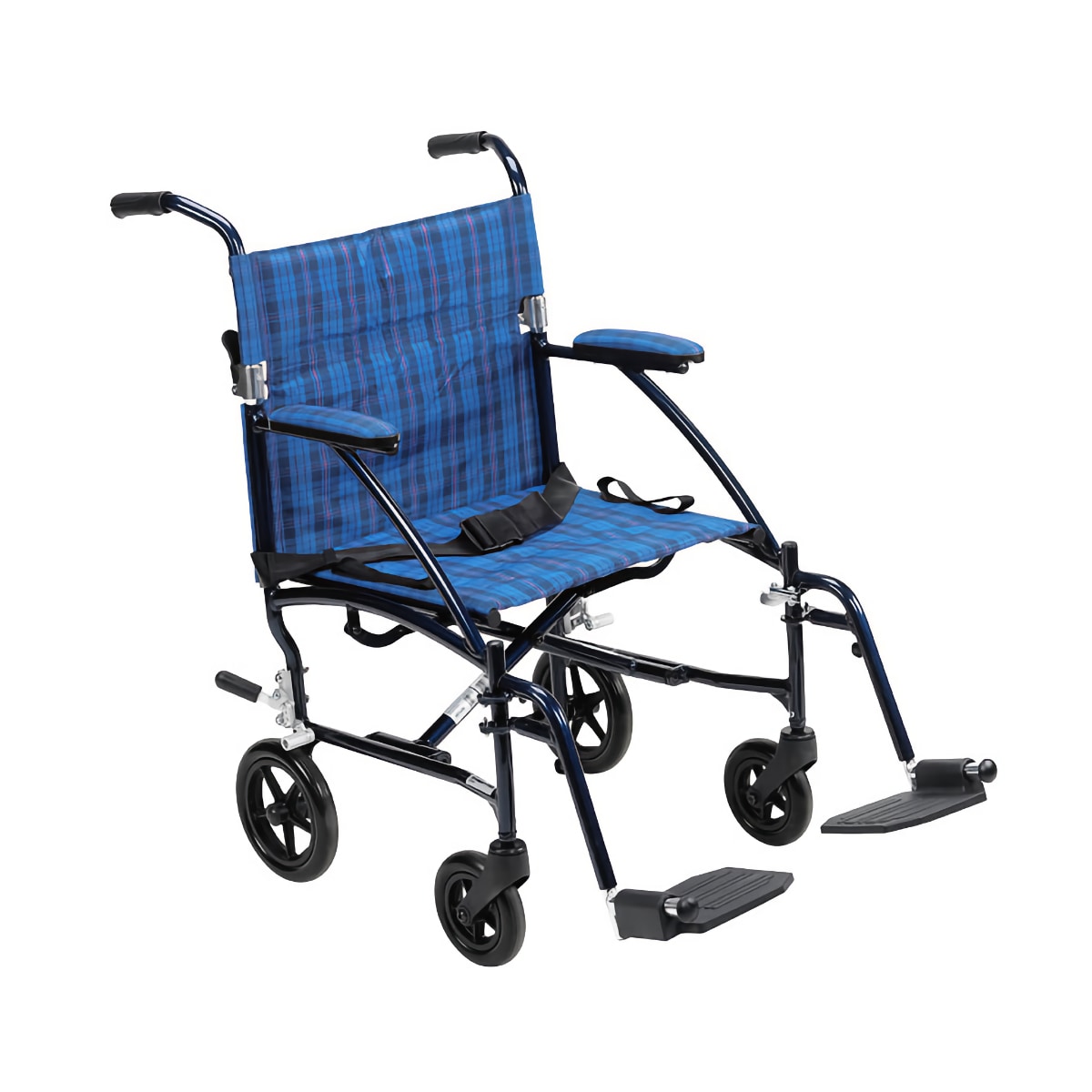 Fly-Lite transport chair in blue plaid
