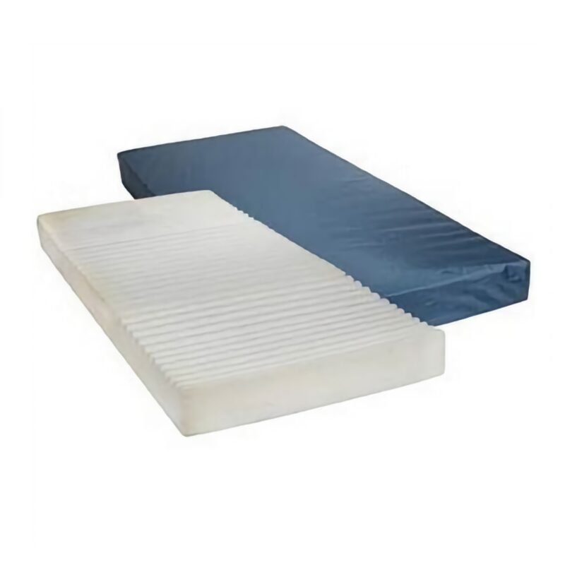 White foam mattress with blue cover