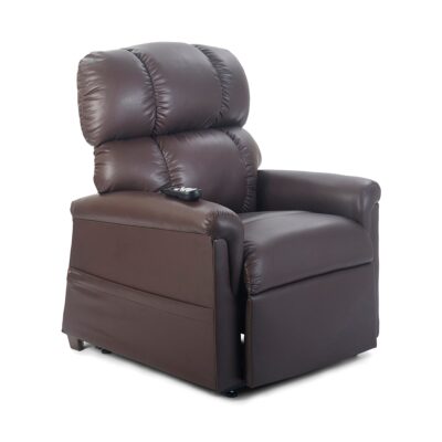 Golden MaxiComforter reclining lift chair in brown leather, upright position