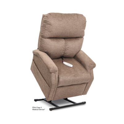 Pride essential lift chair in stone brown color in lifted position
