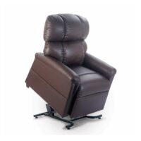 Golden MaxiComforter reclining lift chair in brown leather, lifted position