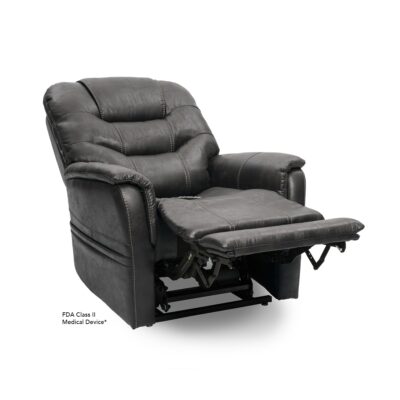 Prive VivaLift Elegance reclining lift chair in black leather, reclined position
