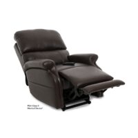 Pride VivaLift Escape reclining lift chair in dark brown leather in reclined position