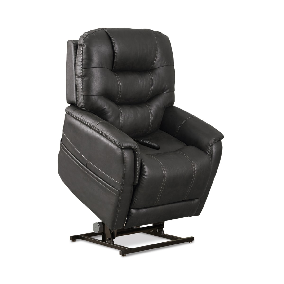 Prive VivaLift Elegance reclining lift chair in black leather, lifted position