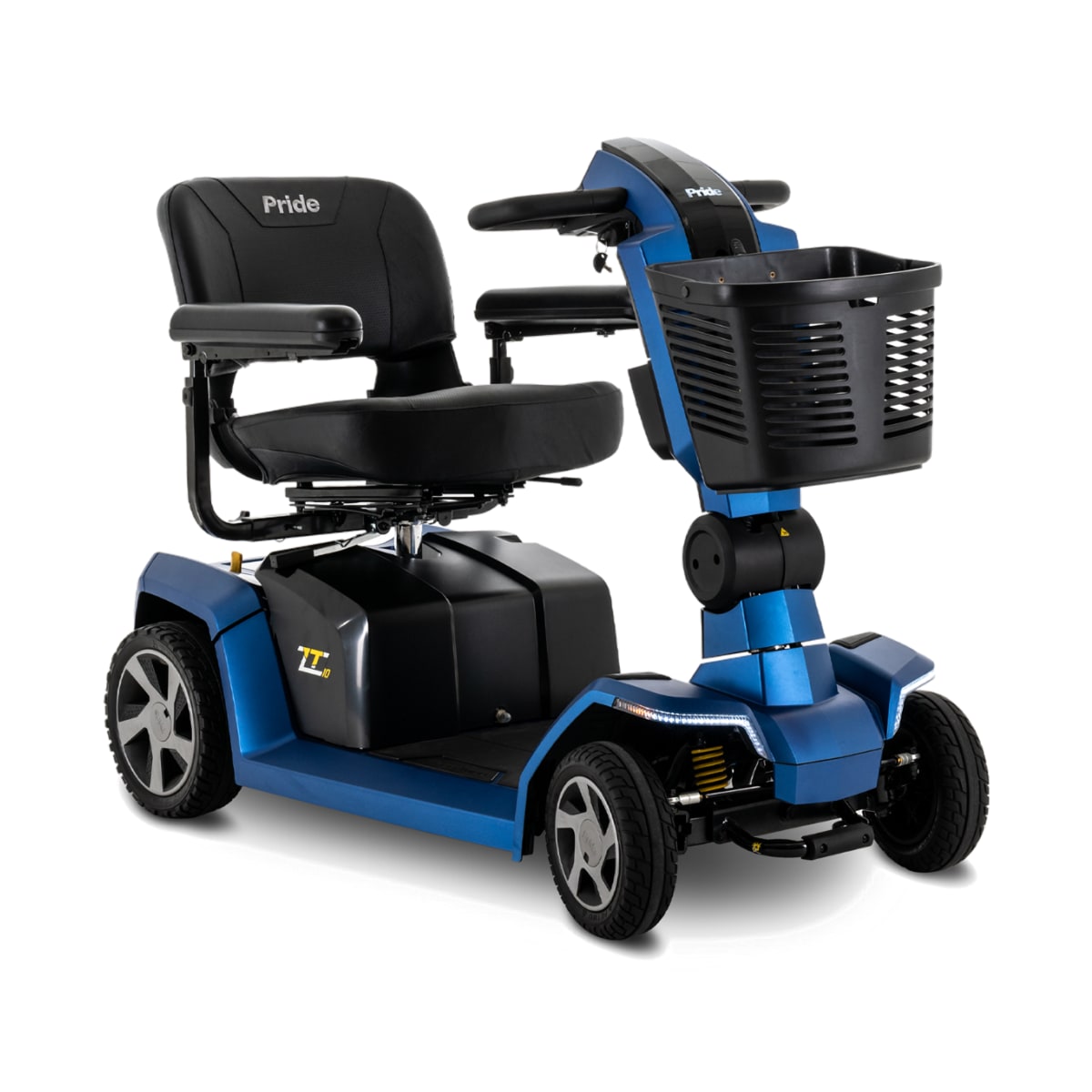 Pride Zero Turn 10 mobility scooter in black with blue accents
