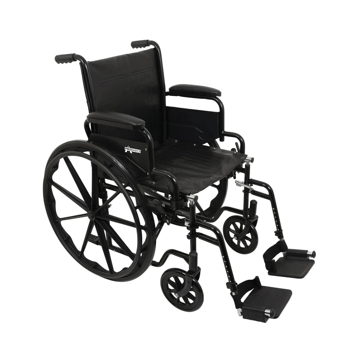 Compass Health Heavy Duty 22" Wheelchair with solid black frame and seat
