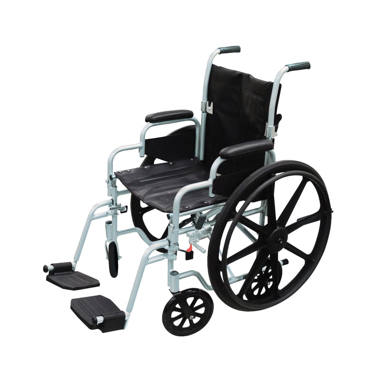 Drive PolyFly wheelchair & transport chair with a silver frame and black accents