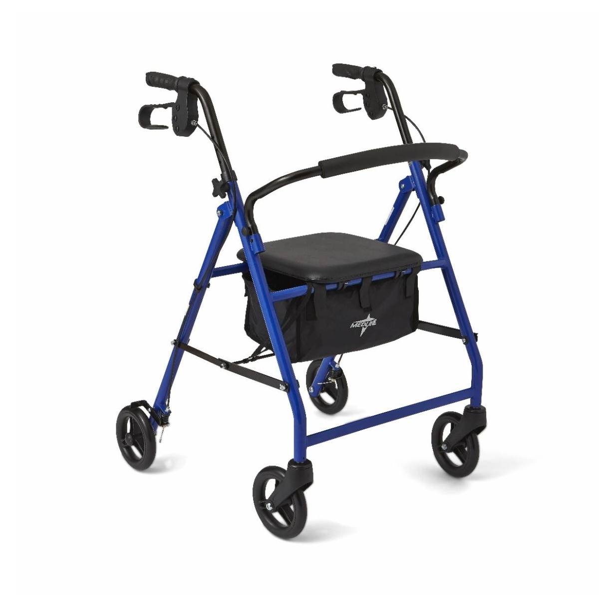 Medline Aluminum rollator walker with a simple, black frame and square seat