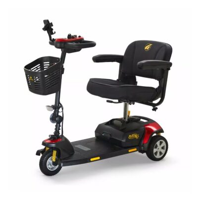 Golden BuzzAround XLS HD 3-wheel mobility scooter with red accents and front basket