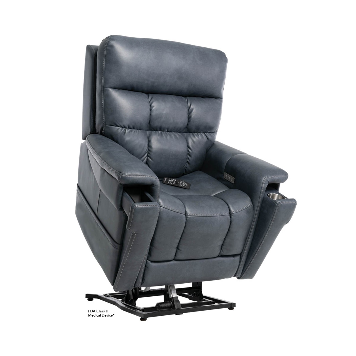 Pride Vivalift! Ultra recliner lift chair in slate gray, lifted position