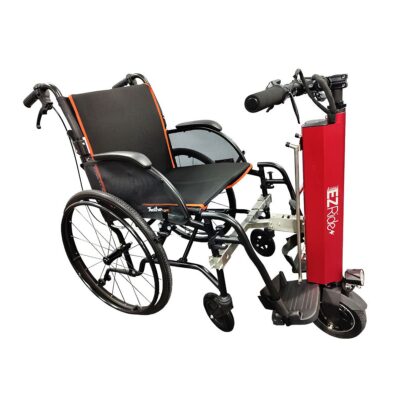 manual wheelchair lifted up with the EZ Ride device
