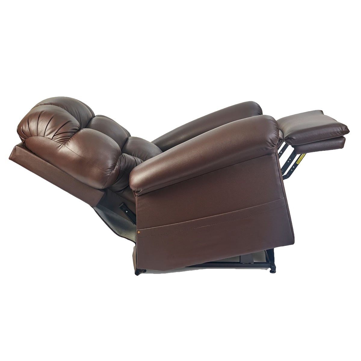 Golden MaxiComfort Cloud lift recliner with Twilight technology in dark brown leather fabric in reclined position