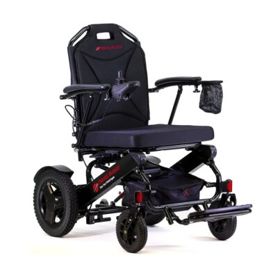City 2 Plus power wheelchair with black frame and cushion and cup holder
