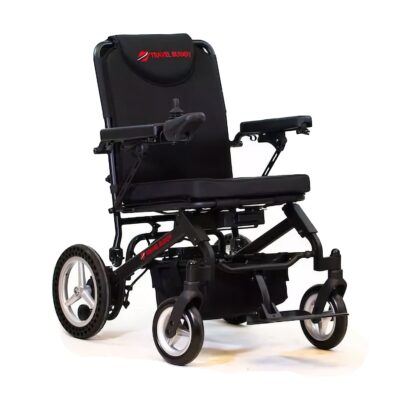Travel Buggy Dash power wheelchair with black frame and cushion