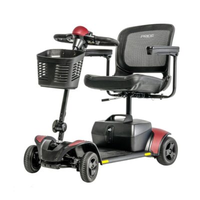 Pride Go Go Elite Traveller 2 4-wheel scooter with basket and red accents