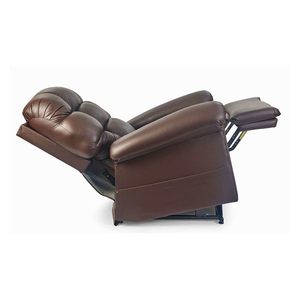 Golden MaxiComfort Cloud lift recliner in dark brown leather fabric in reclined position