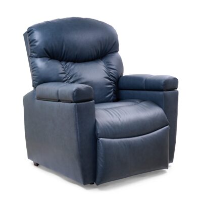 Golden Cloud Plus power lift recliner in gray-blue leather