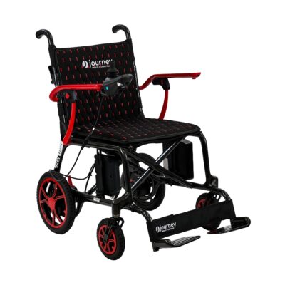 Journey Air Elite power wheelchair with red accents