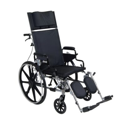 A premium reclining manual wheelchair in an upright position