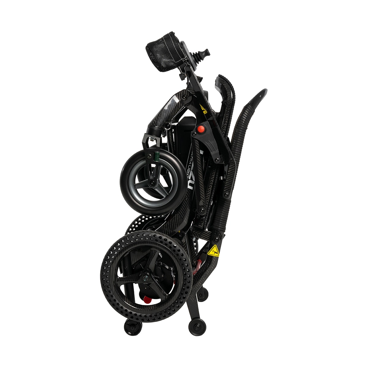 Pride Jazzy Ultra Light power wheelchair in folded position