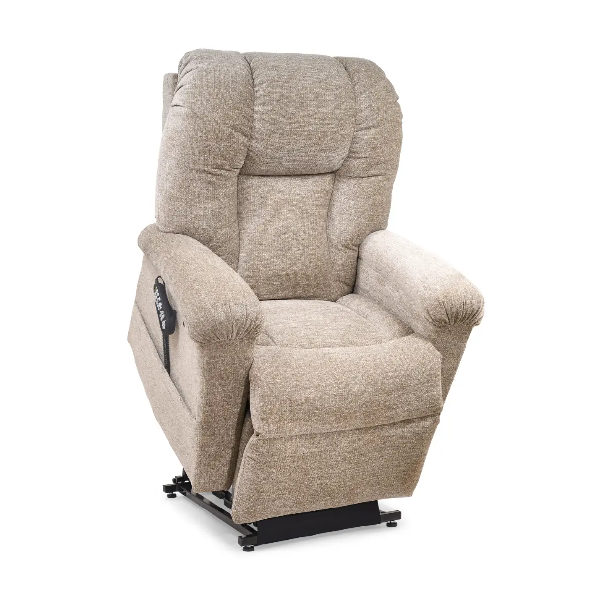 Golden Cloud 527 with Twilight lift recliner in a light beige fabric in lifted position.